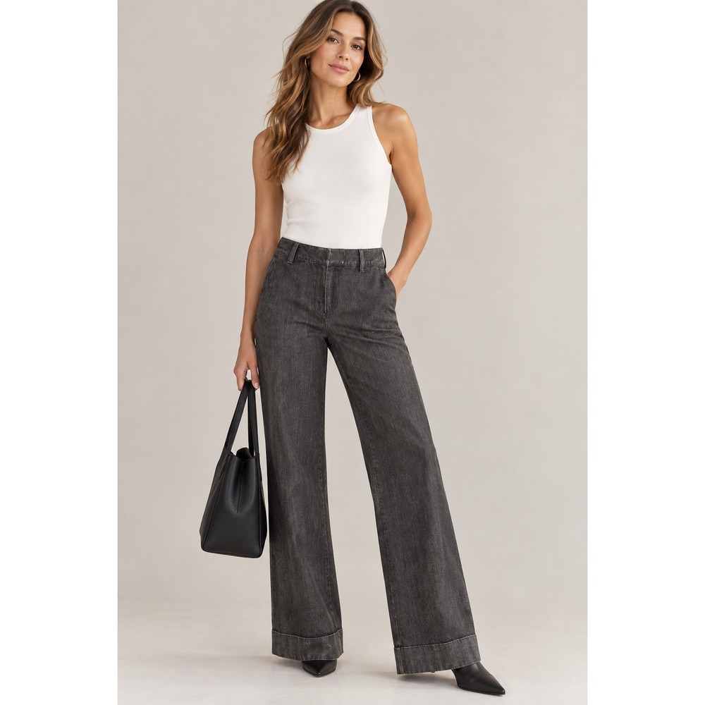 Talbots Jeans Women Sz 10 (30x31) Gray Stretch Wide Leg Dressy Elevated Basics